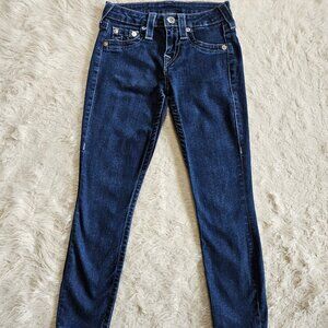 True Religion Women's Blue Supper Skinny Bejeweled Rhinestone Pocket Jeans 24